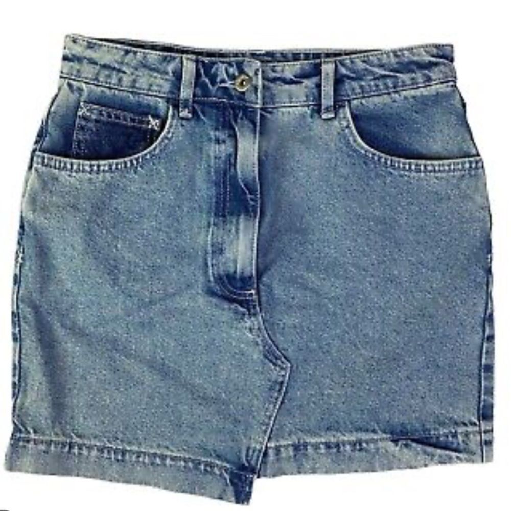 Collusion Women's Blue Denim Mini Skirt 100% Cotton Front Zip Size 8 $79